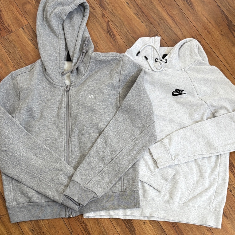 Nike and Adidas Gray Hoodies